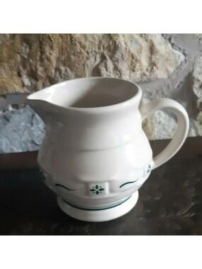 Longaberger POTTERY Woven Traditions  heritage green JUG PITCHER green trim 6"
